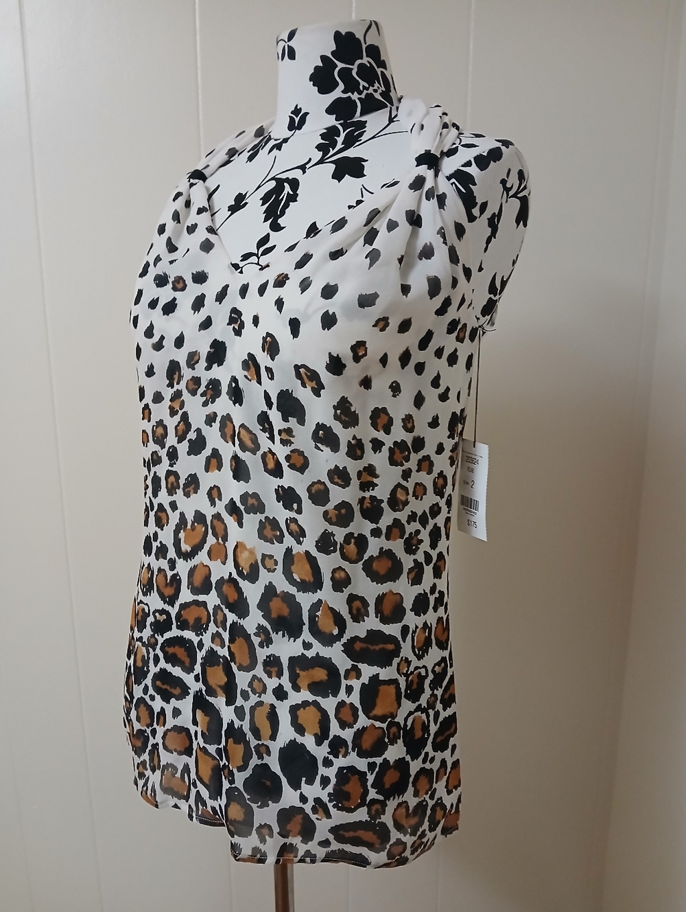 ETCETERA Silk Leopard Print Sleeveless: White, Black & Brown
